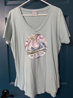 Ron Jon Mint Green V-Neck Surf Graphic Tee